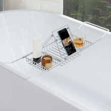 Adjustable Stainless Steel Bath Caddy Tray 6296cm for Wine, Books, Tablet, Phone, Spa Use