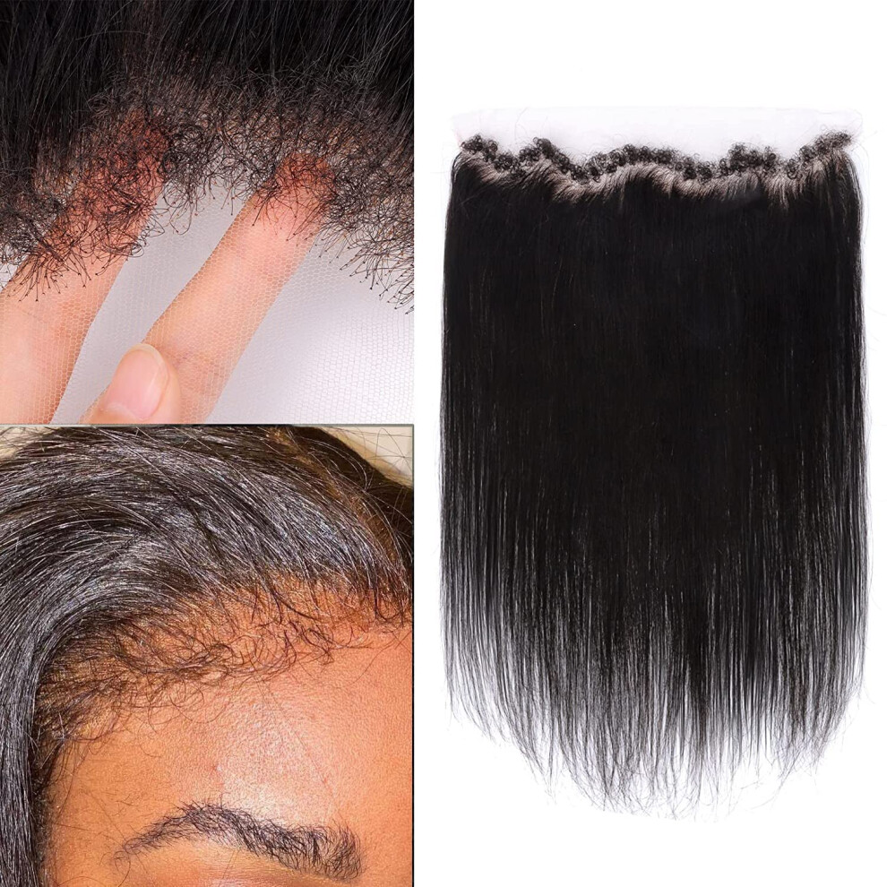 Unisex Hd Lace Frontal Wig 13X4 Virgin Remy Human Hair Preplucked Prebleached Knots Natural Hairline 14 Inch Straight