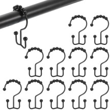 12Pcs Shower Curtain Hooks RustResistant Double Glide Metal Rings for Bathroom Rods Black