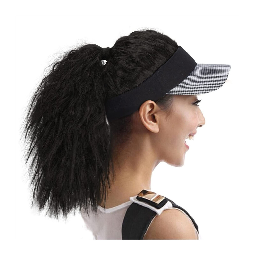 Unisex Baseball Cap Wig With 14 Inch Kinky Curly Ponytail Hat Synthetic Afro Hairpiece For Women