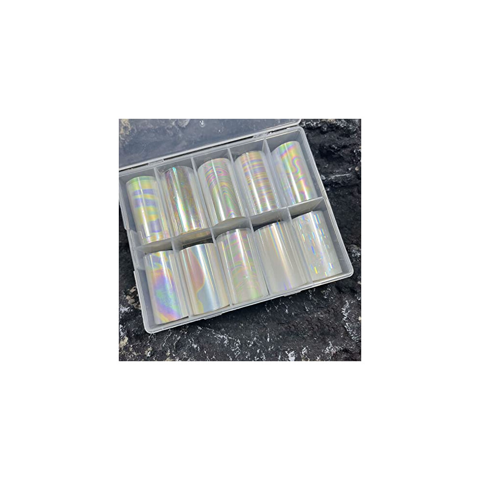 Nail Art Foil Neon Glitter Rolls with Holographic Transparent Film for Broken Glass Effect DIY