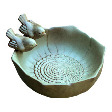 Ceramic Bird Bath 6.3 Inch Antique GreenishBrown Finish for Garden Decor and Small Planter