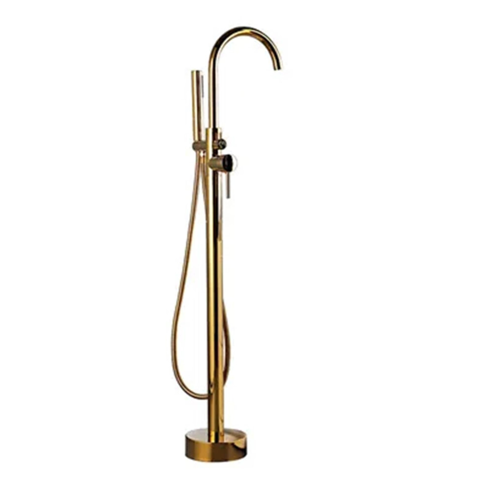 Brushed Gold Freestanding Bathtub Faucet With Handheld Shower Floor Mounted Mixer Tap 9164114041371