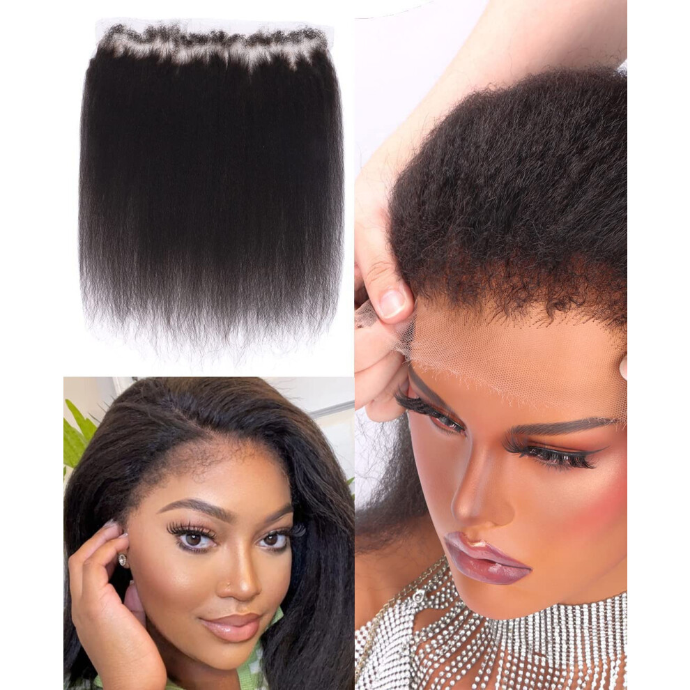Unisex Black Hd Lace Frontal Wig 13X4 Kinky Straight Virgin Remy Hair Natural 4C Hairline Preplucked 12 Inch