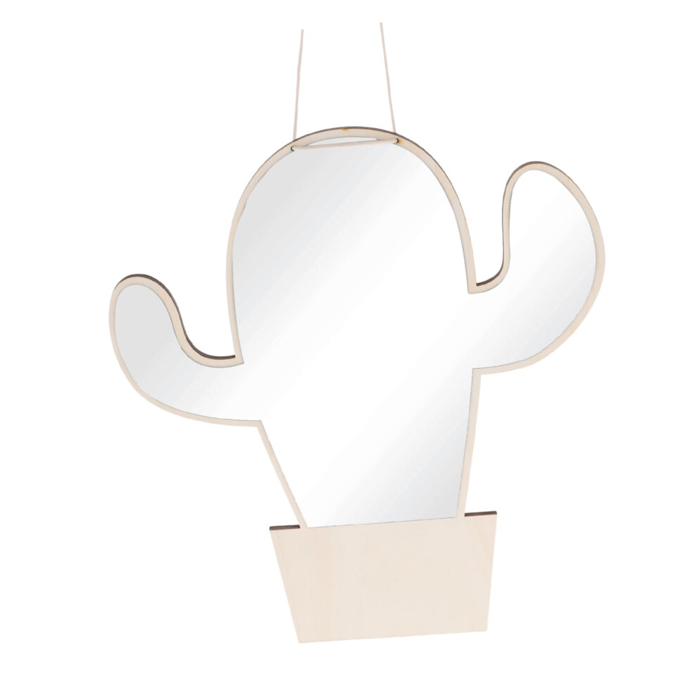 Kids Room Mirror Cactus Shaped Wooden Safe Wall Decor for Nursery Baby Room