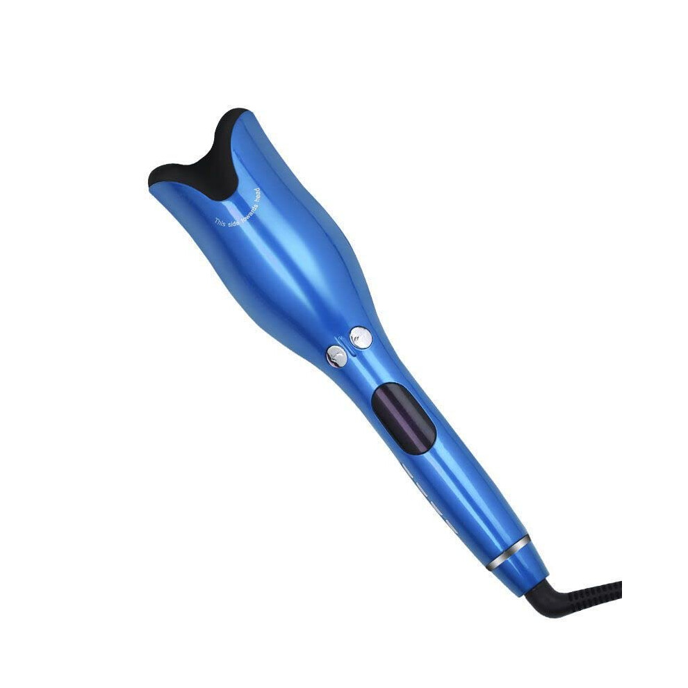 Blue Automatic Ceramic Hair Curler With Curl Chamber, Rotating Curling Iron For All Hair Types,