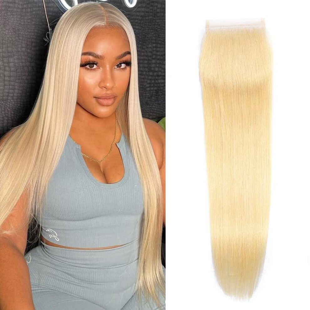 Unisex 613 Blonde 5X5 Lace Closure Brazilian Human Hair Wig, 16 Inch Glueless Pre Plucked Natural Hairline