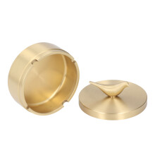 Windproof Ashtray With Lid, Vintage Design Brass Decorative Tabletop Ash Tray For Home Patio Office Outdoor Indoor Use, Durable Material Windproof Cig