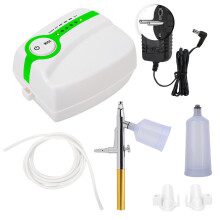 Beginnersvriendelijke airbrushset met zwaartekrachttoevoer en instelbare luchtstroomregeling voor veelzijdig schilderen en creatieve projecten.