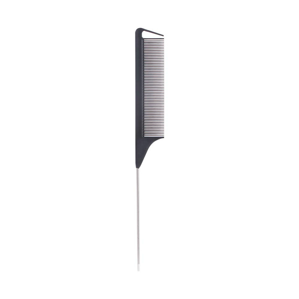 Unisex Black Rat Tail Comb With Metal Pin For Precise Hair Sectioning And Styling, Fine Tooth