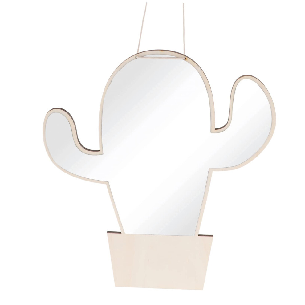 Cactus Shape Nursery Wall Mirror Decorative Wooden Frame for Kids Room and Nursery Decor