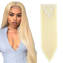 Long Straight Clip in Hair Extensions 23 Inch Ombre Synthetic Heat Resistant with Silicone Clips