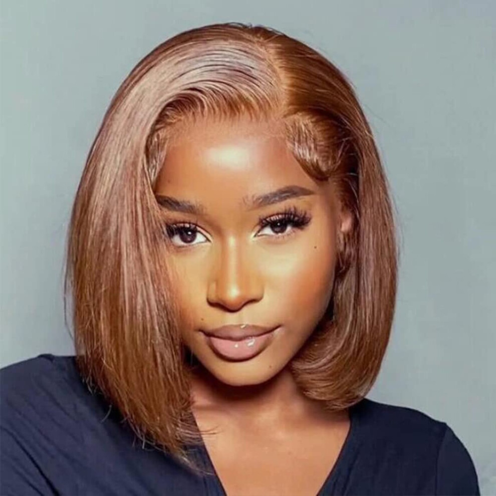 10 Inch Chocolate Brown Human Hair Bob Wig, Glueless 4x4 Lace Closure, 180% Density, Pre Plucked