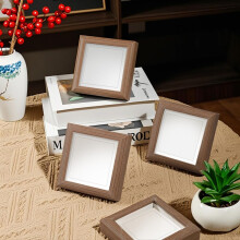 Wooden Photo Frame Set 15x15cm Rustic Natural Wood and Walnut for Wall and Tabletop Display