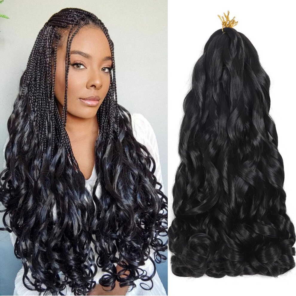 Unisex 8 Packs French Curly Braiding Hair 22 Inch Prestretched Synthetic Extensions Natural Bouncy Curls #1B