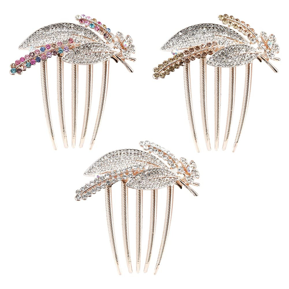 3pcs Bridal Crystal Hair Comb Set with Elegant Floral Rhinestones for Wedding and Women Styling