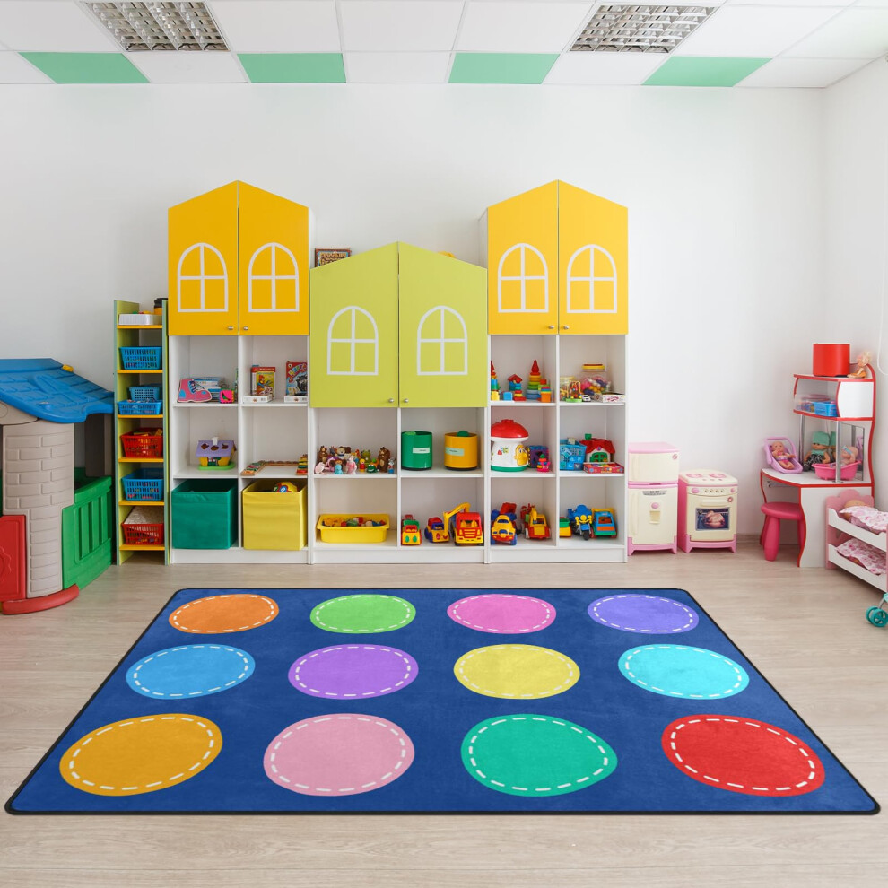 Kids Playroom Rug 5x7 with NonSlip Rubber Backing, Colorful Circle Classroom Carpet for Preschool