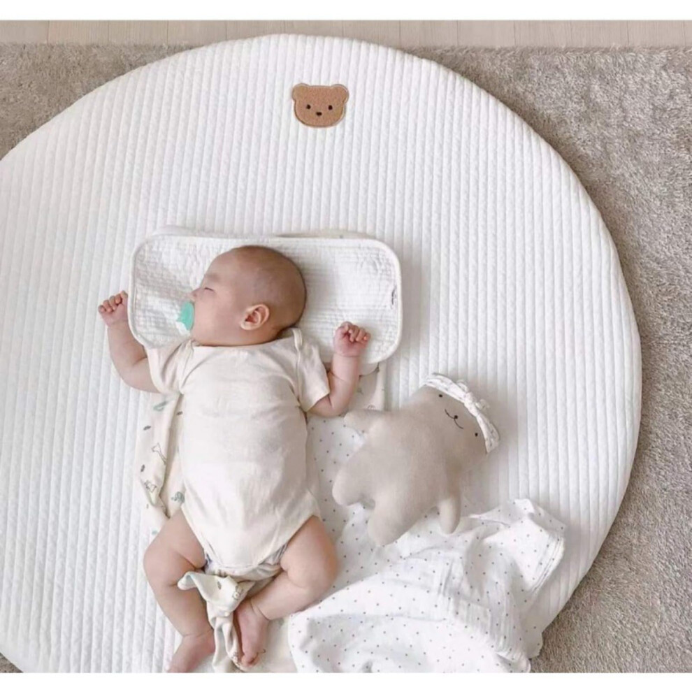Round Cotton Baby Play Mat – Super Soft Washable Crawling Rug for Nursery and Playroom (Single Bear)