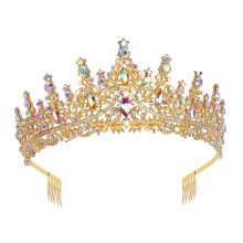 Gold Crown Tiara with Vintage Royal Design and Multicolor Crystal Sparkle for Wedding and Pageant