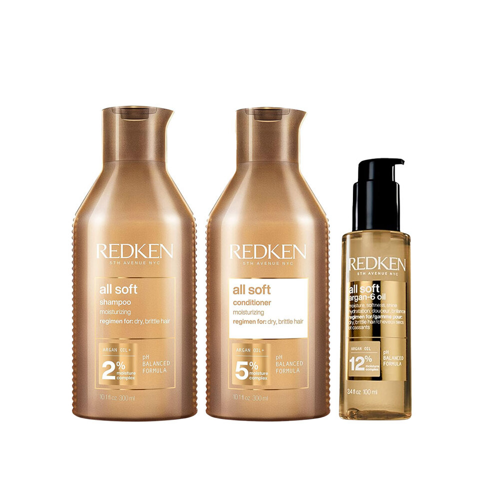 Redken All Soft Shampoo, Conditioner & Argan Oil-6 100Ml Pack