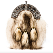 (No Chain Required) Norwood Brown Raccoon Sporran Antique Brass Thistle Cantle - Optional Chain