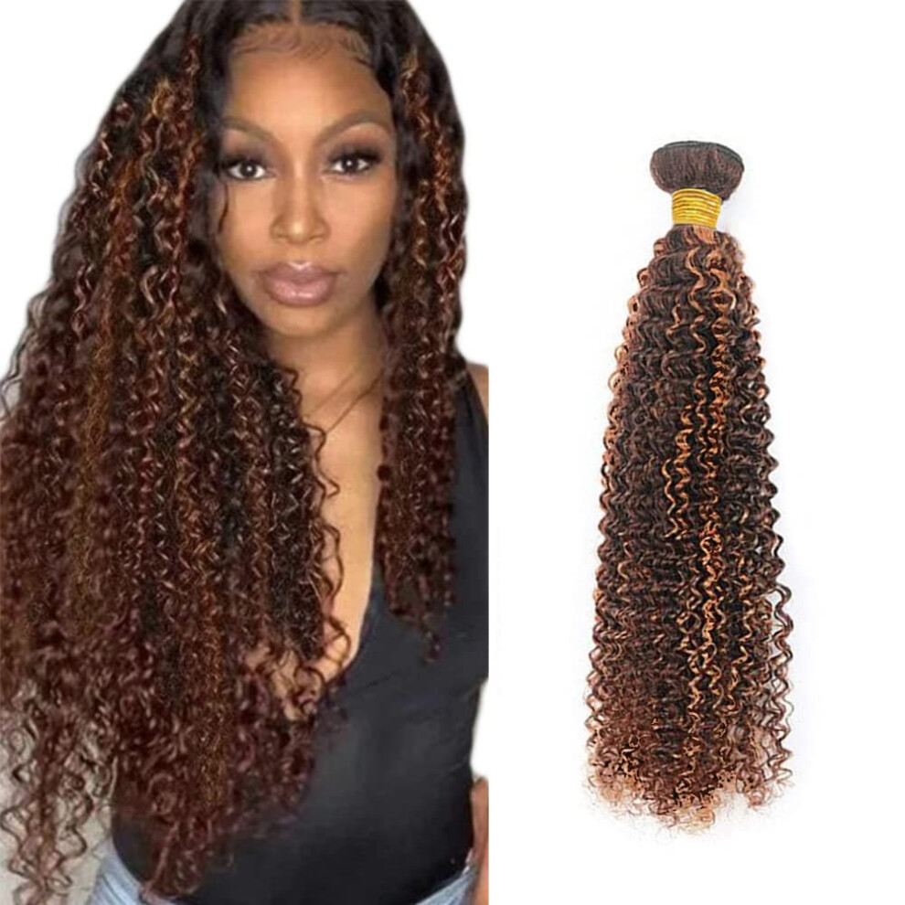 Unisex Brown Kinky Curly Human Hair Bundles Brazilian Virgin Ombre 22 Inch Double Weft Sew In