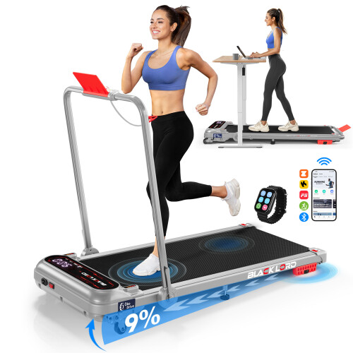 BLACK LORD Treadmill Walking Pad Incline Foldable Handrail Silver