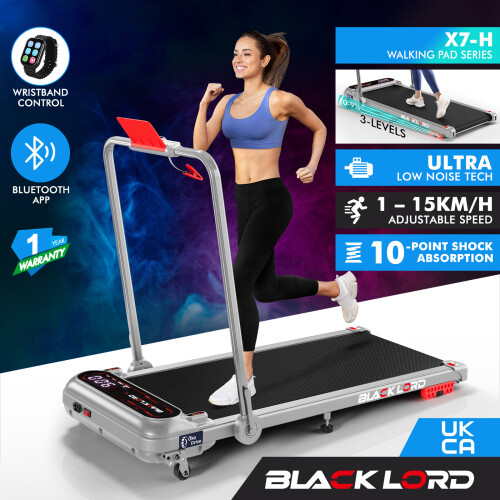 BLACK LORD Treadmill Walking Pad Incline Foldable Handrail Silver 1