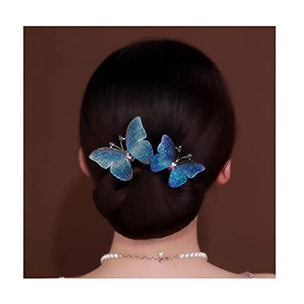 Blue Elegant Lazy Hair Bun Maker And Hair Curler, French Twist Styling Clip, Quick Secure Butterfly