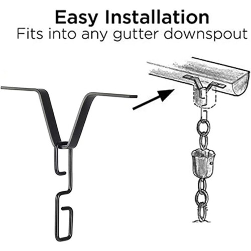 Rain Chain Adapter with Secure V Shape Clip, Heavy Duty Gutter Downspout Connector, Black 2