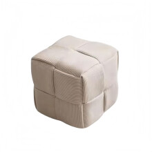 Ottoman Footstool Warm White Square Corduroy Upholstered Seat with Foam Padding Supports 220 lbs