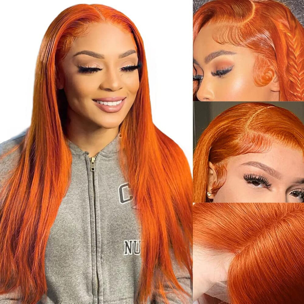 Orange Ginger 13x4 Transparent Lace Front Human Hair Wig, Brazilian Virgin, Pre Plucked, 150% Density, 24 Inch