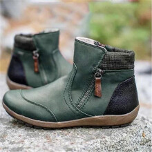 (38,Green)Womens PU Warm Boots Double Side Zipper Snow Winter Outdoor Walking Boots Fashion Casual Shoes