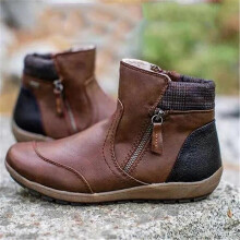 (41,Brown)Womens PU Warm Boots Double Side Zipper Snow Winter Outdoor Walking Boots Fashion Casual Shoes
