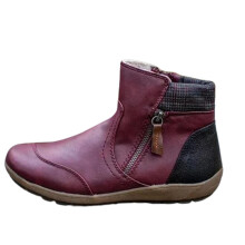 (42,Wine Red)Womens PU Warm Boots Double Side Zipper Snow Winter Outdoor Walking Boots Fashion Casual Shoes