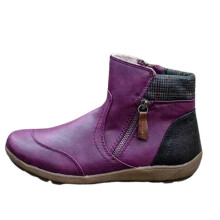 (42,Purple)Womens PU Warm Boots Double Side Zipper Snow Winter Outdoor Walking Boots Fashion Casual Shoes