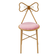 Vanity Chair with Bow Back, Flannel Cushion, Metal Legs for Girls Bedroom or Living Room (Deep Pink)