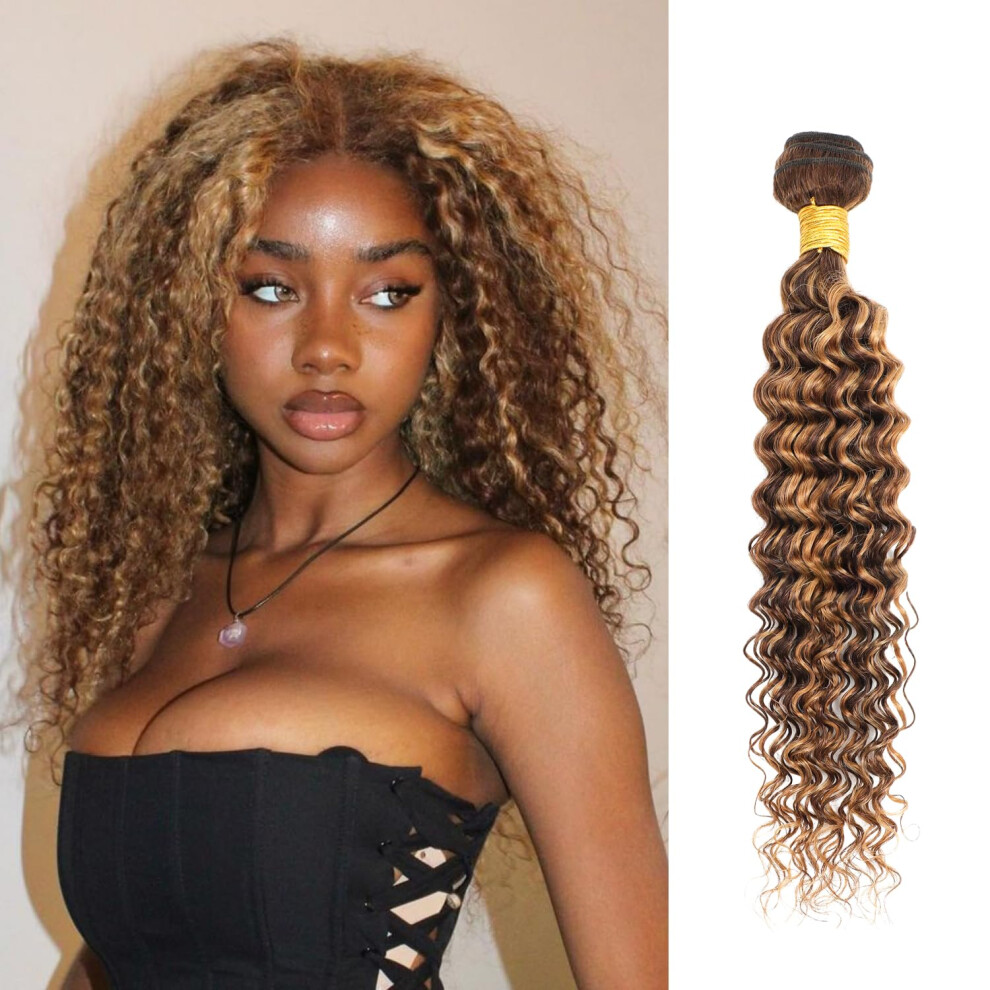 Unisex Brown 32 Inch Deep Wave Human Hair Bundles Ombre Honey Blonde Highlights 10A Virgin Remy Hair