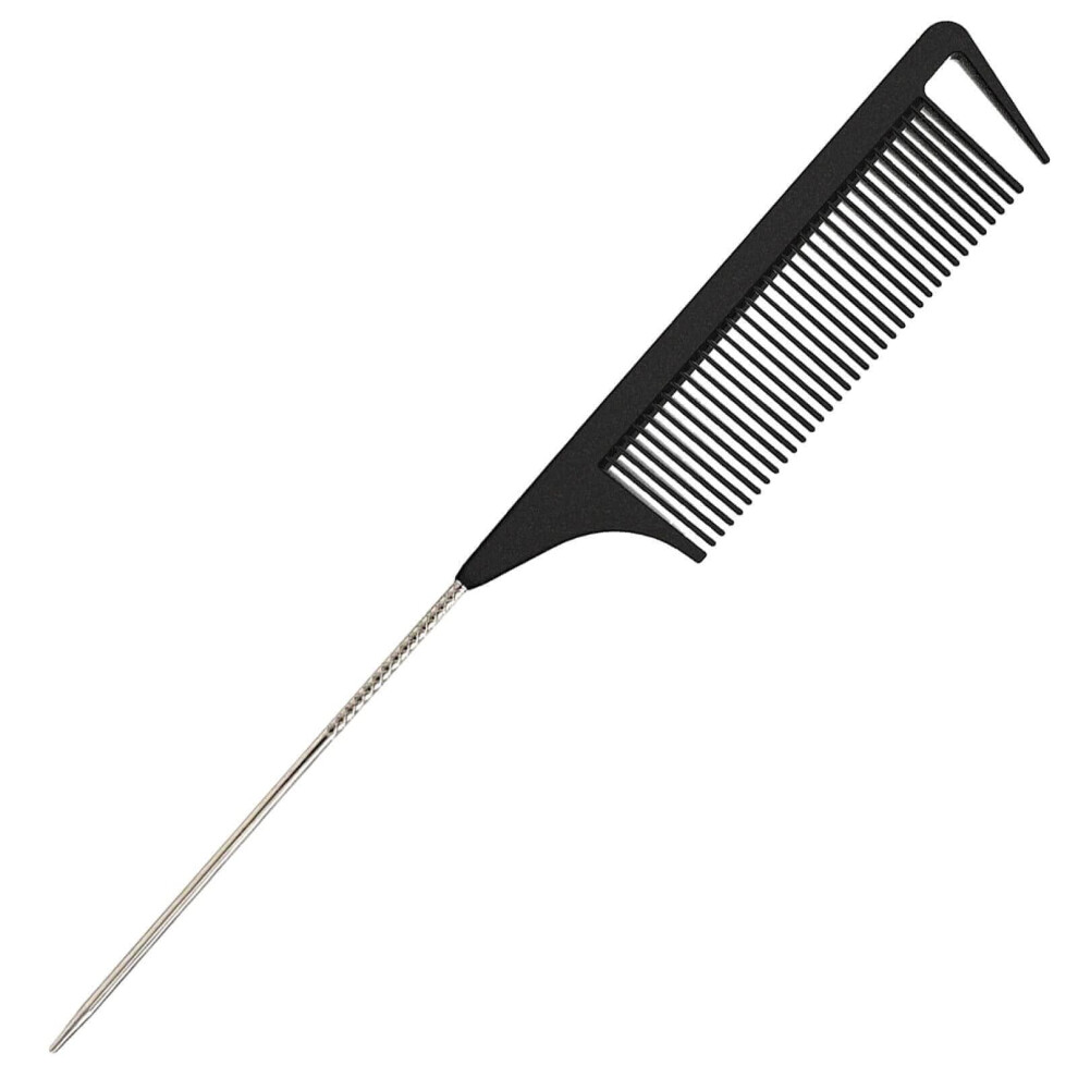 Unisex Black Rat Tail Comb For Braiding Hair With Fine Tooth Stainless Steel Pintail For Precise Sectioning And Styling