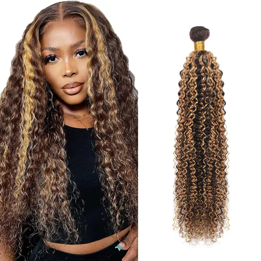 Unisex Brown Brazilian Kinky Curly Hair Ombre Blonde P4/27 Human Hair Extensions 22 Inch Double Weft