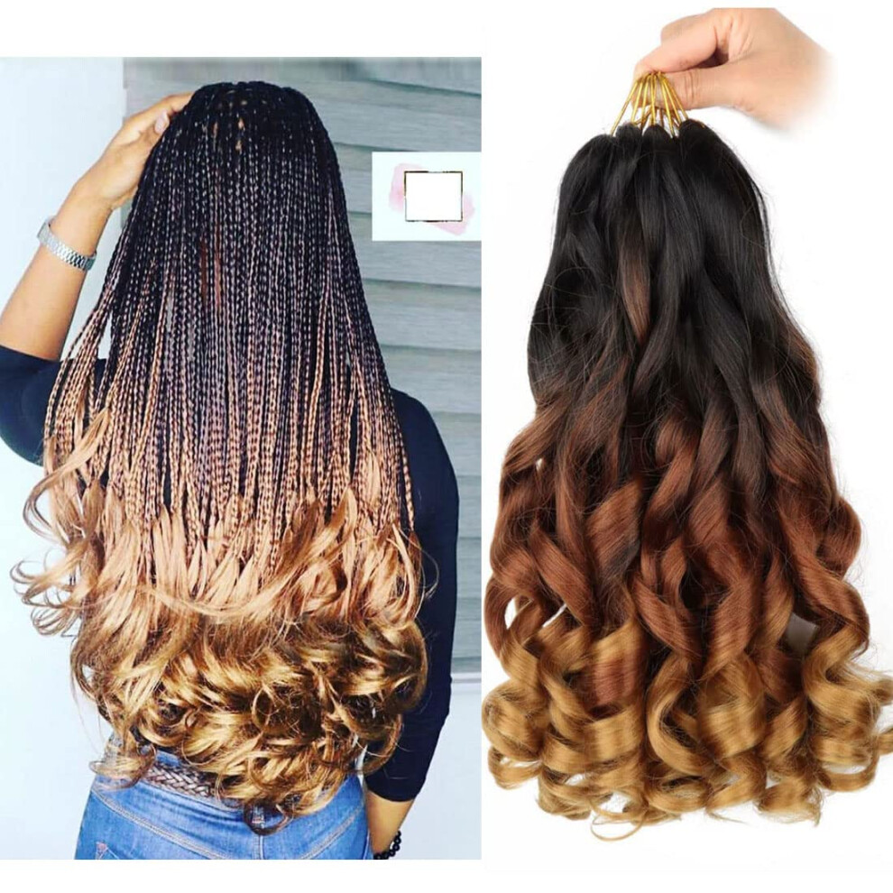Unisex 16 Inch French Curly Braiding Hair Extensions 9 Packs Prestretched Soft Bouncy Curls 1B/30/27