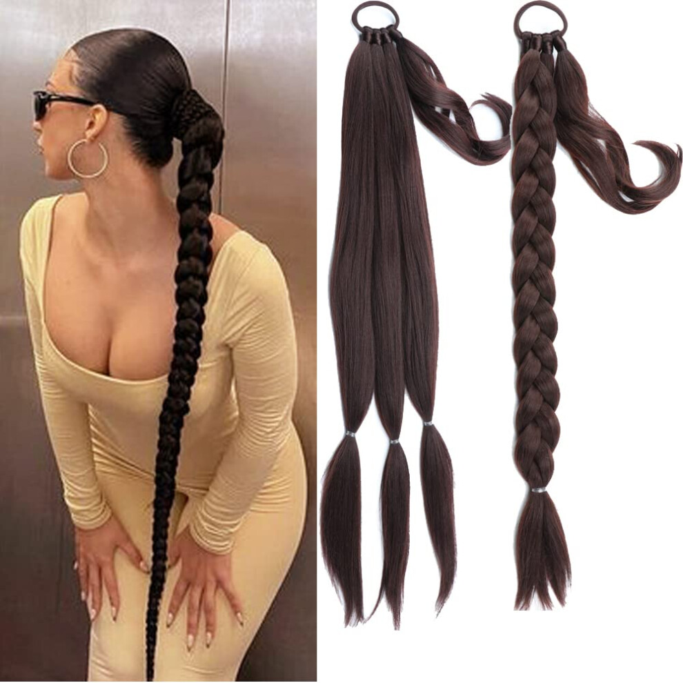 24 Inch Long Braided Synthetic Ponytail Extension with Wraparound Hair Tie for Women