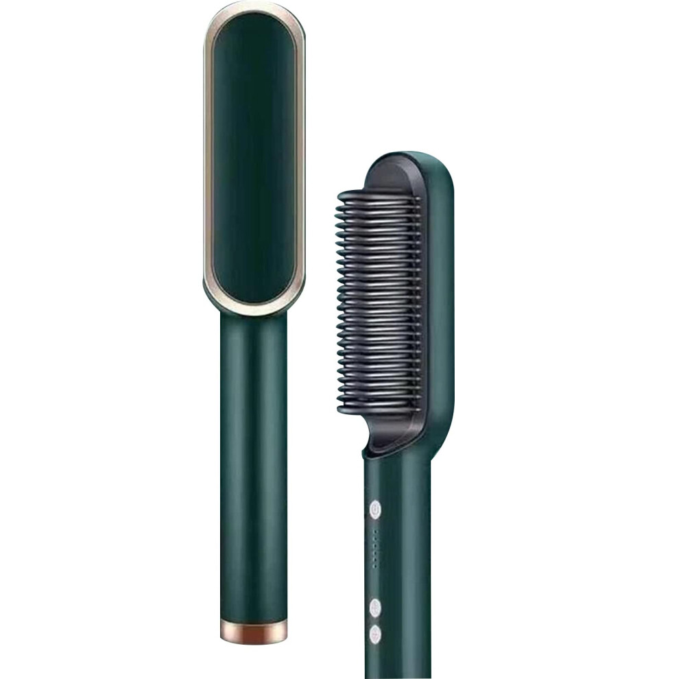 Hair Straightening Brush with Fast Heating 15s, Ceramic AntiScald Ionic Hair Straightener for All Hair Types (Green)
