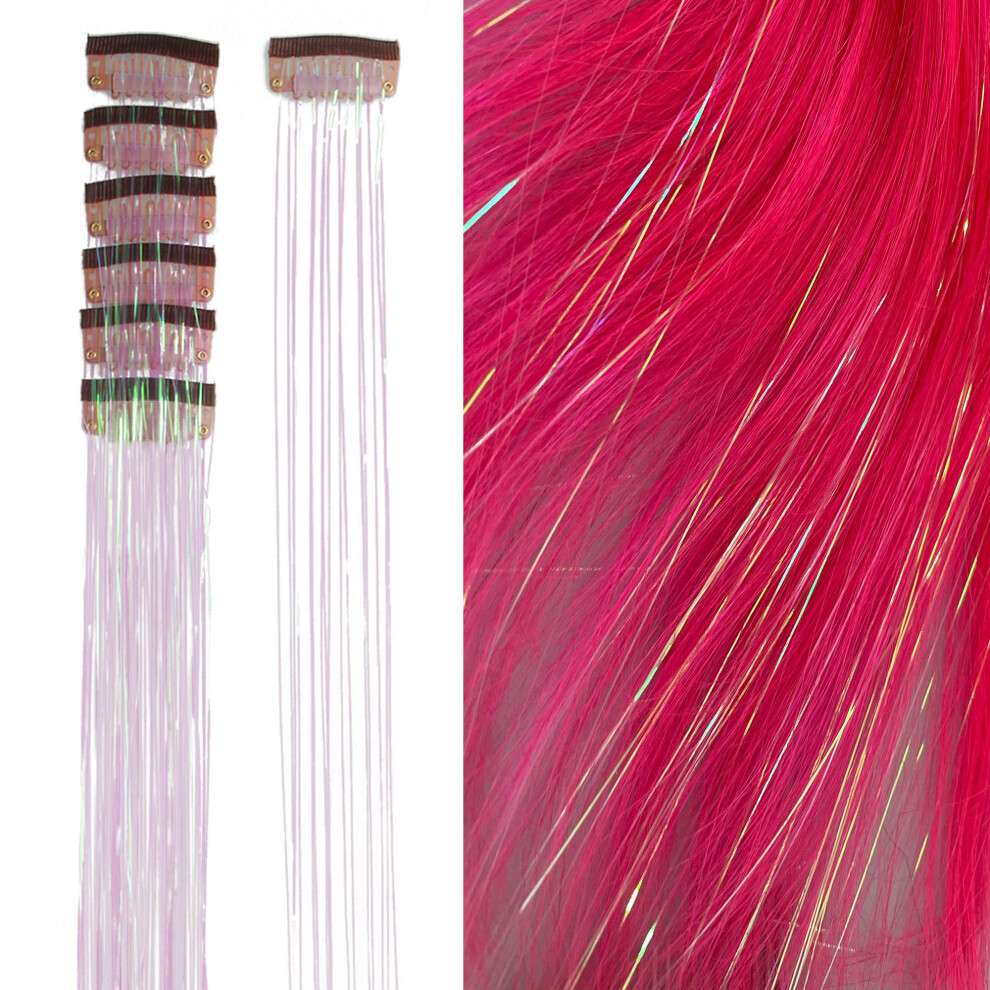 White Aurora Hair Tinsel Clip in Extensions 20.5 Inch Sparkle Highlights MultiColor for Party