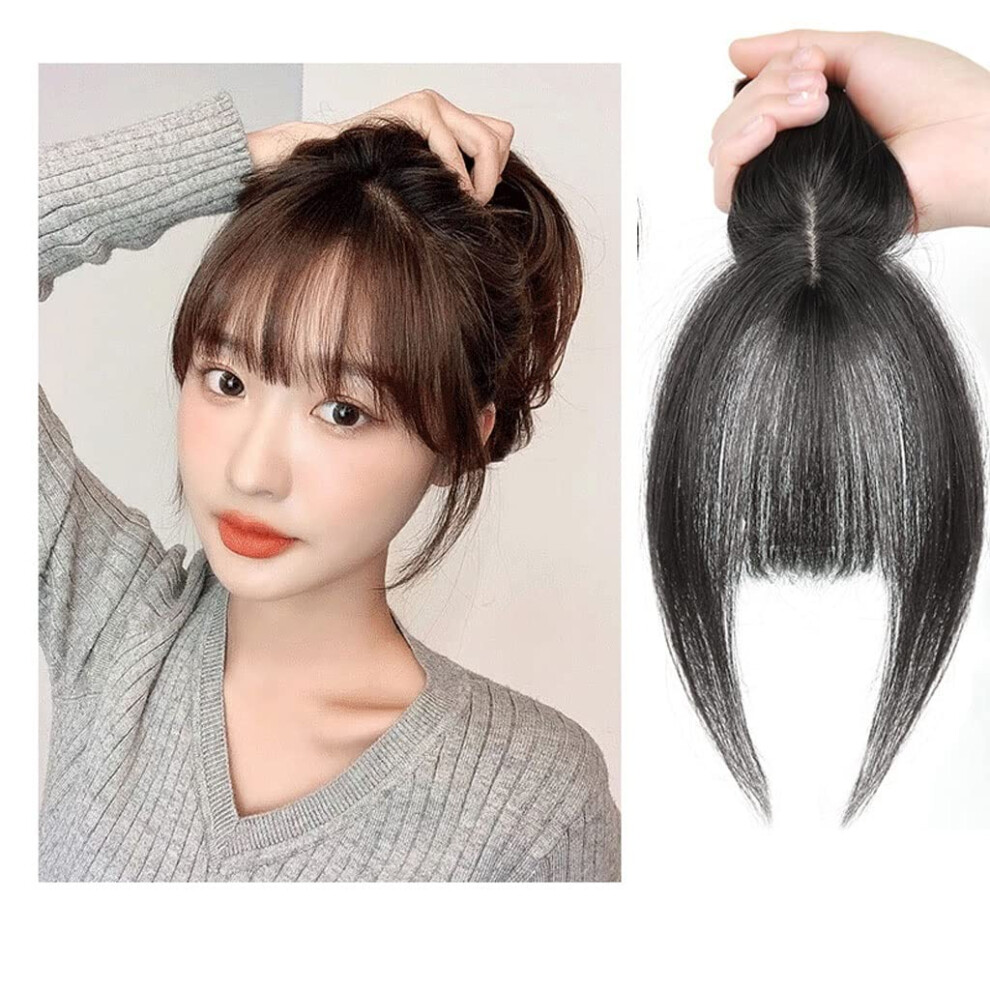 Unisex Black Human Hair Topper For Thinning Hair With Silk Base, Middle Part Clip In Hairpiece, 10 Inch