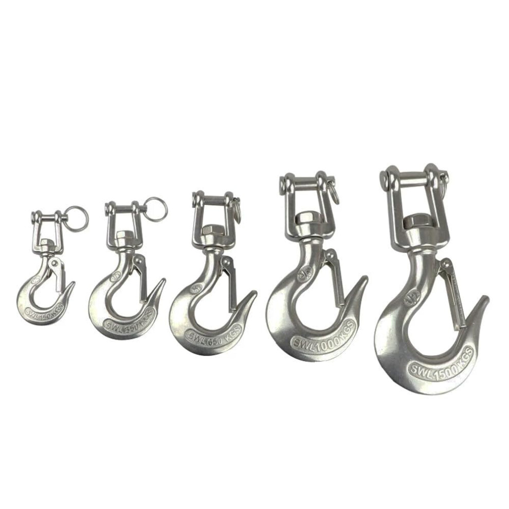 Hoist Cargo Hooks 316 Stainless Steel Marine Grade Swivel Jaw With Latch Rigging Hook 350 Kg Capacity 9044945393460