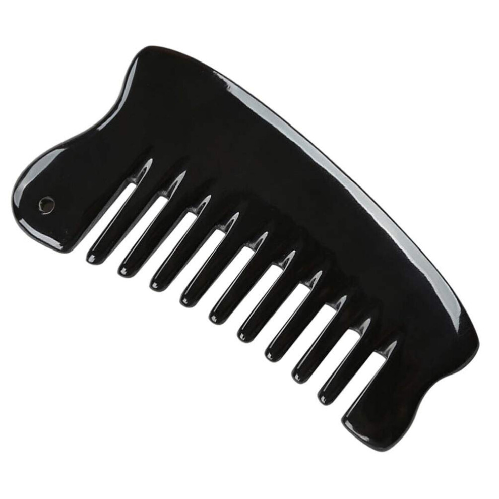 Unisex Black Natural Ox Horn Wide Tooth Comb Antistatic Detangling Hair And Beard Grooming
