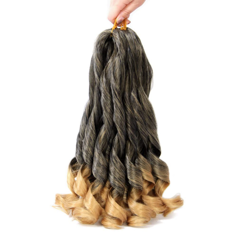 Unisex French Curly Braiding Hair 14 Inch T27 Ombre Honey Blonde Pre Stretched With Soft Curly Ends 8 Packs
