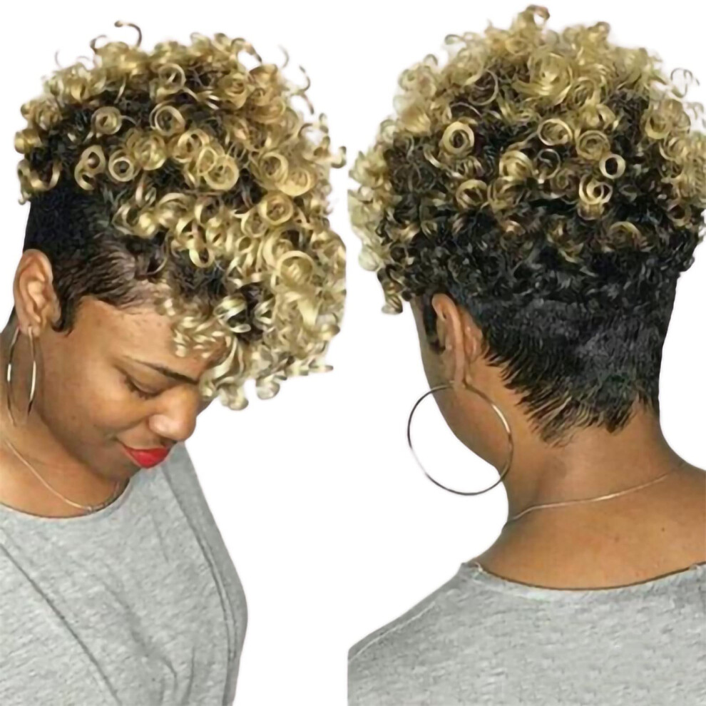 Unisex Black Short Afro Kinky Curly Wig For Women Glueless Bob Style Heat Resistant Synthetic Hair
