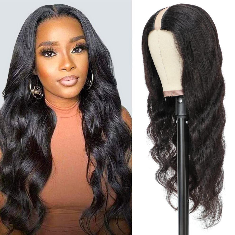 U Part Body Wave Human Hair Wig 24 Inch 150% Density Brazilian Glueless ClipIn Natural Hairline
